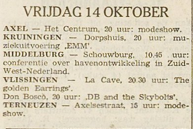The Golden Earrings show announcement October 14, 1966 Vlissingen - La Cave